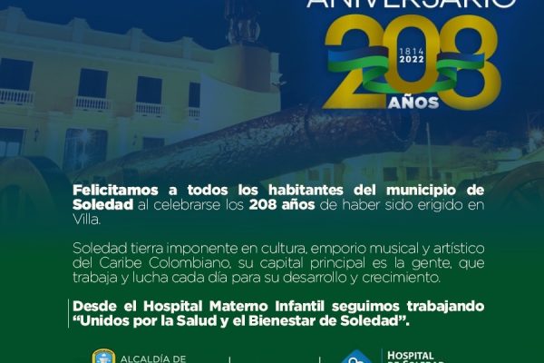 Hospital Materno Infantil se une a la celebración de los 208 años de Soledad